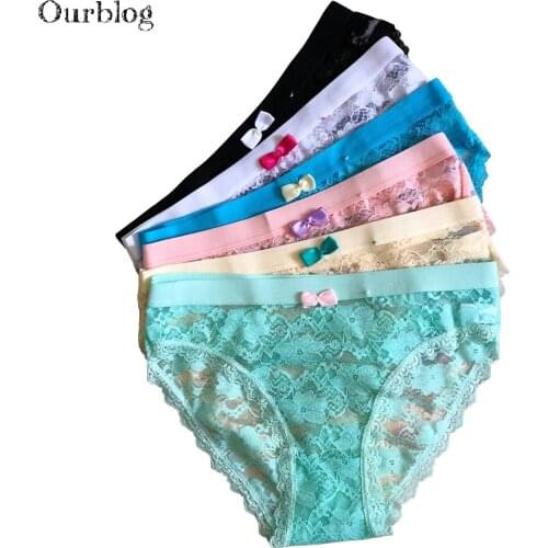 OURBLOG Lot 5 Pcs /Lot Woman Underwear Womens Lace Briefs Fashion Sexy Ladies Girls Cotton Panties Intimates Lingerie M L XL