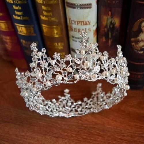 Floral Pearl Baroque Bridal Tiaras Crowns Hair Jewelry Women Headband Rhinestone Crystal Pageant Diadem Wedding Hair Accessories
