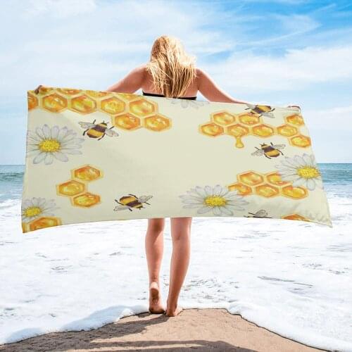 Bee Honey Flower Yellow Beach Towel Luxury Quick-dry Microfiber Bath Towels Yoga Mat Sport Swimming Towels