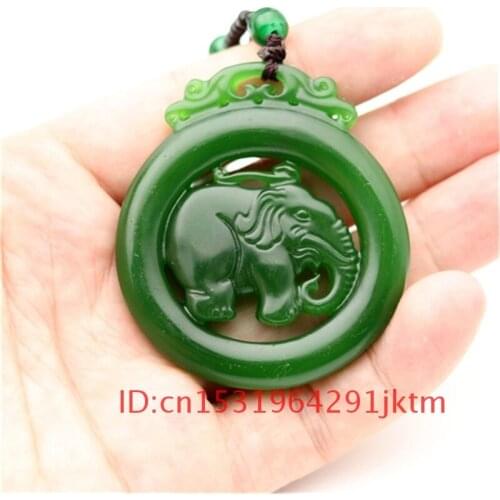 Gifts Fashion Jewelry Carved Green Chinese Hand Women Jadeite Men Charm Necklace Pendant Natural for Elephant Jade Amulet