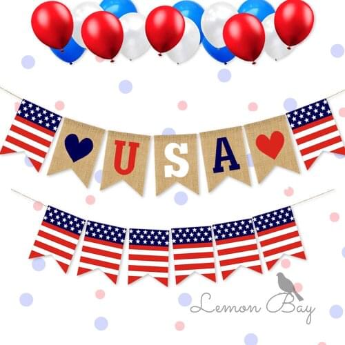 Independence Day Party Decoration Linen Flag Ceiling Decoration American Independence Day Banner