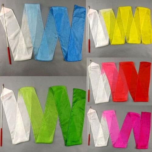 3M Length 5 Mommes Habotai Worship Silk Streamer Art Gymnastics Ballet Dance Streamer Twirling Rod Stick Wand