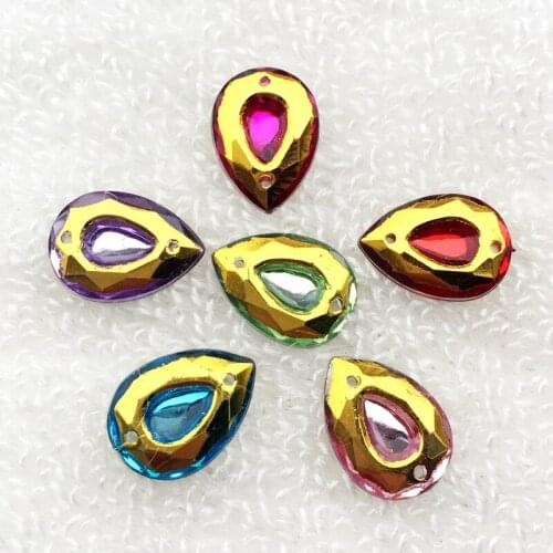 Mix 40 PCS 13*18mm Water Drop Resin Rhinestone Flatback strass crystal Sewing buttons for clothing 2 Holes -A91A