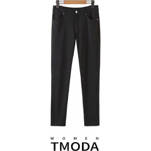 TMODA1451 Za 2021 Summer Fashion Women Black Thin Elastic Pencil Pants Trousers Buttons Lady Female Chic Strethy Pants Pantalon