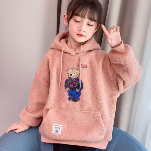 Girls' Hoodies Sweatshirts Kids Outwear 2021 Beige Pink Velvet Thicken Warm Winter Autumn Cotton Fleece Outdoor Childrens Cloth