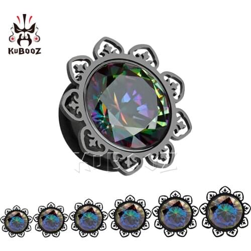 KUBOOZ Piercing Stainless Steel Ear Gauges Tunnel Plugs Stretcher Body Piercing Zircon Stone Fashion Jewelry Expander 2G 0G 00G
