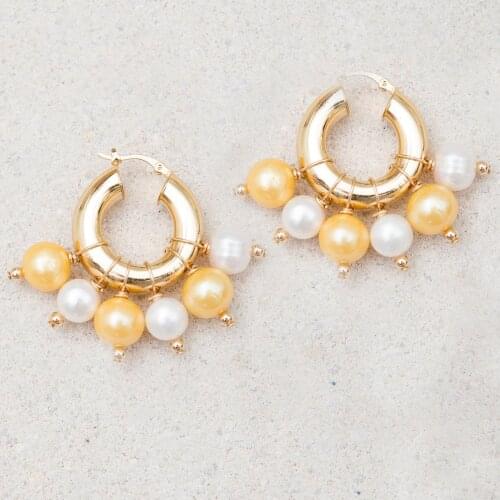 European and American Vintage Metal Gold Ring drop dangle Pendant Mental Earrings for women Freshwater pearls MIRANDA EARRING