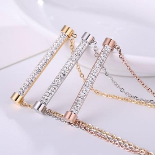 YUN RUO 2021 Rose Gold Color Luxury Qualities Fashion Crystal Lamp Pendant Necklace Titanium Steel Jewelry Woman Gift Not Fade