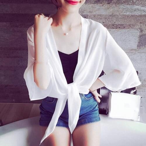 Women Open Front 3/4 Sleeve Anti-UV Coverup Blouse Sheer Shrug Thin Cardigan Ladies Basic Coverup Cardigan