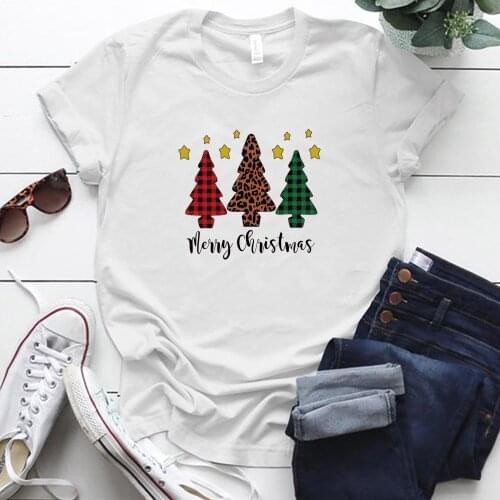 Cartoon Christmas Tree Printing Holiday Woman Tshirts Harajuku Around Neck S-5xl Oversized T Shirt Femme T-shirts Tops