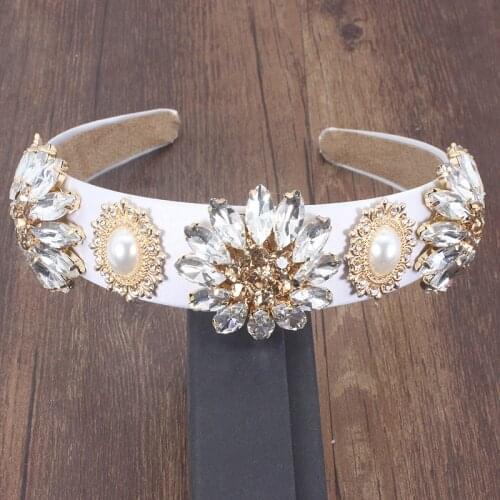 Luxury New Baroque White Shiny Crystal Large Flower Temperament Jewelry Headband Hair Accessories for Womens Wedding Party