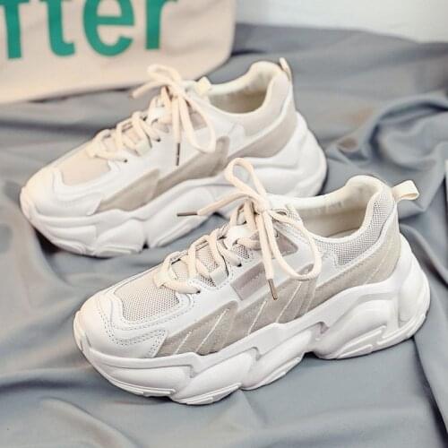 Women Shoes White 2021 Spring Sport Thick Sole Lady Leisure Shoes Lace Up Comfortable Women Chunky Sneakers Zapatos De Mujer