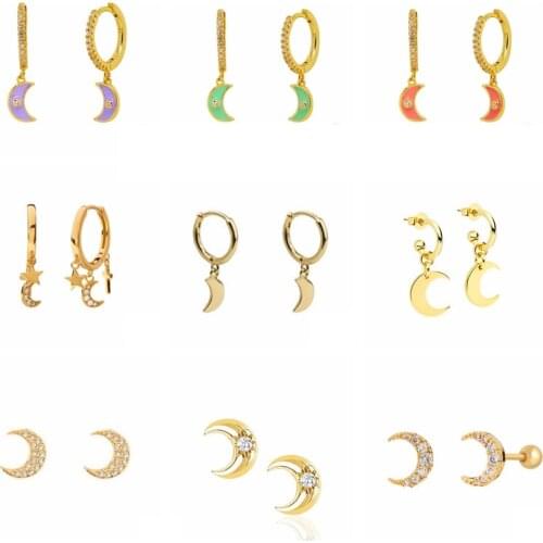 CANNER 925 Sterling Silver Crystals Moon Earrings For Women Pendientes Cartilage Earrings Gold Silver Party Jewelry Accessories