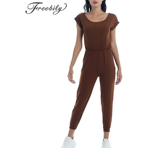Women One-piece Gymnastics Sportswear Summer Casual Jumpsuit Clothes Round Neck Elastic Waist Pants Jumpsuits Bodysuit Dancewear