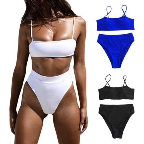 Women High Waist Swimwear High Quality Female Summer Beach Wear Swimming Two-Piece Suit Sexy Solid Color Bikini Set