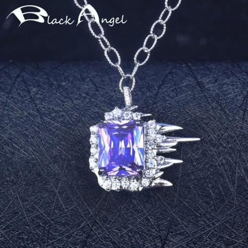 BLACK ANGEL 2021 New 925 Silver Necklace for Women Flame Tail Inlaid Purple Gemstone Luxury Pendant CZ Choker Fine Jewelry Gifts