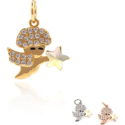 Cupid Pendant, Star Charm, Eros Necklace, CZ Jewelry Making Charm 15x12x1.8mm