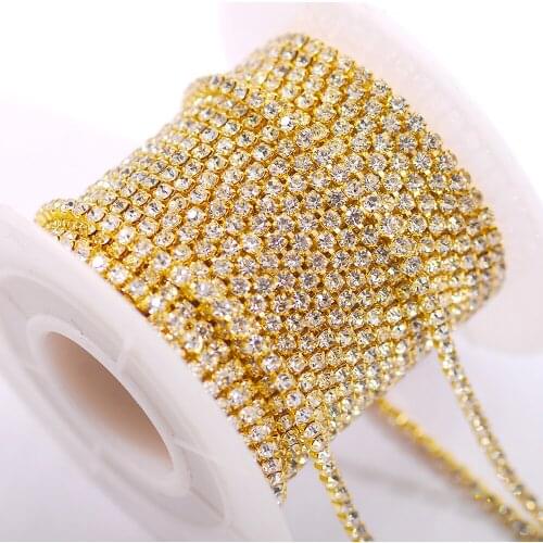 10 Yards/Roll Gold Base Claw Glitter Crystal Clear Dense Claw 2mm Rhinestones/Nail Art DIY Strass/Manicure Tips Decorations