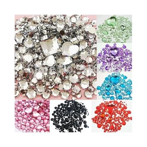 Free shipping 1100pcs/bag Mixed Size/Shape Flat Back Rhinestone 3D Acrylic Flatback Rhinestones for DIY Phone case Nail art