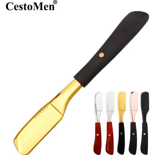 CestoMen Retro Shaving Razor Blade Holder Mahogany Handle Stainless Steel Straight Shaver Barber Beard Shaving Razor