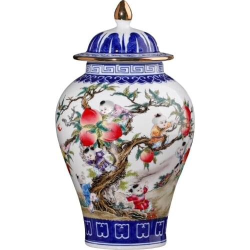 Jingdezhen Porcelain Vase Qianlong Blue And White Ceramic General Tank Jar Home Living Room Porch Handicraft Decoration
