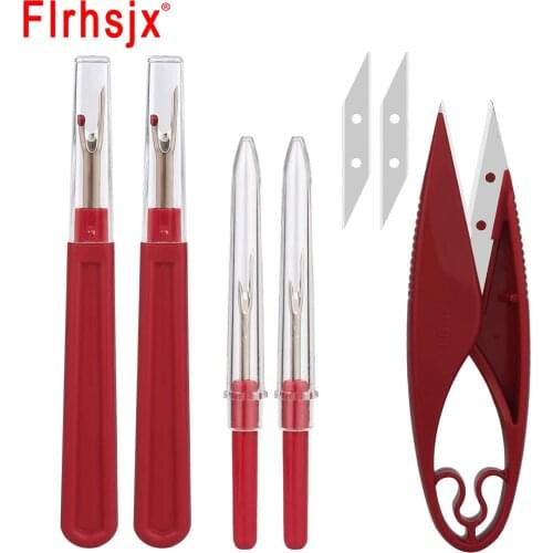 Flrhsjx 5/7pcs Sewing Seam Ripper Tool Stitch Remover Yarn Thread Cutter with 2Pcs Blade Thread Snips Embroidery Sewing Tools