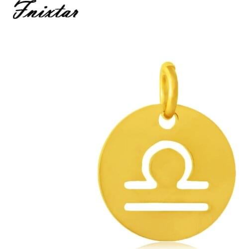 Fnixtar Twelve Constellations Libra Charm for Women Bracelet Accessories Jewelry Making Gold Color Metal Steel Charm 10pcs/lot