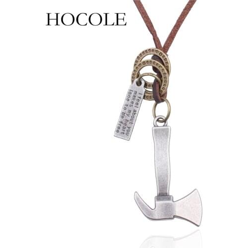 HOCOLE 2018 New Design AX Men Necklaces Brown Leather Chain Hatchet Pendant Necklace Male Jewelry Punk Style Gift For Boys Colar