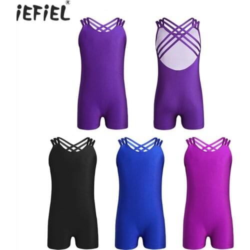 IEFiEL Ballerina Dancewear Kids Girl Sleeveless Strappy Ballet Dance Dress Costume Gymnastics Leotard Jumpsuit Stage Performance