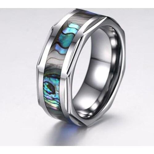 8MM Tungsten Carbide Rings with Abalone Shell Inlay Unique Design Size 7 to 12