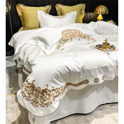 High Quality Light Luxury European Style Eygpt Cotton Bedding Set White Duvet Cover Sheet Pillowcase King Queen 4 Pcs
