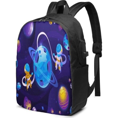 Cartoon Colorful Galaxy Women Men Backpack USB Charge School Bag For Girl Boy Travel Laptop Bookbag Daypack