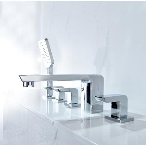 Square Five Hole Bathtub Faucet Brass Chrome Shower Bathtub Mixer Faucet Split Body Bathroom Faucets Mixer Taps