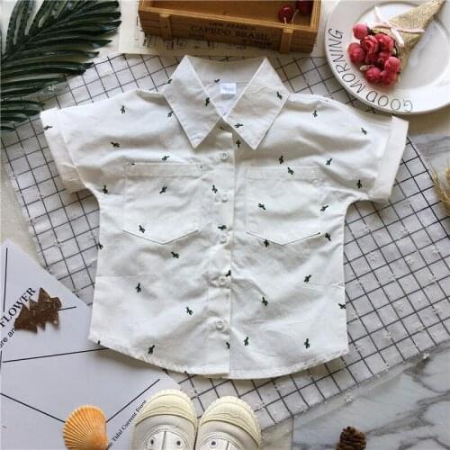 Tonytaobaby Summer Wear New Style Baby Cactus White Short-sleeved Shirt Children Shirt