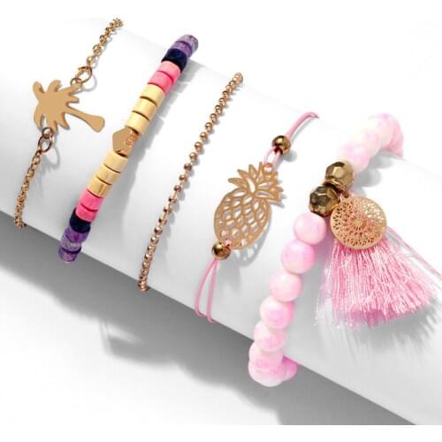 Hot style bracelet pine apple alloy silk tassel bracelets sets for manufacturers supply