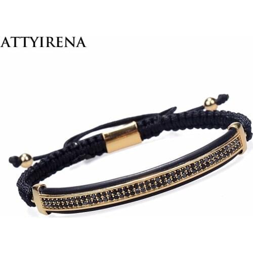 ATTYIRENA Fashion Jewelry Micro Pave Black Cz Double Long Tube Watch Protector Macrame Rope Bracelet Men Pulseira Masculina