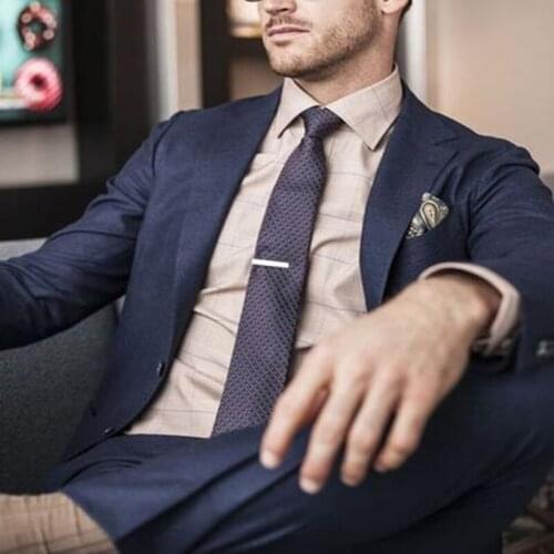 Navy Blue Slim Fit Men Suits Side Slit Groom Tuxedos Man Business Suit Formal Wear Wedding Suits Custom Made costume homme