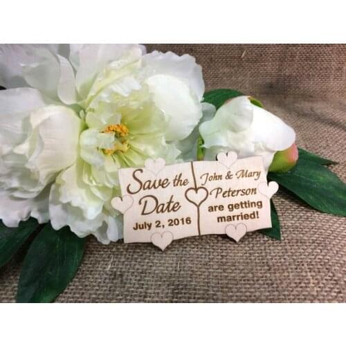 Custom Puzzle Heart Save the Date Magnet Set, Wood Save the Date, Wedding Save the Date, Wedding Accessories, engraved magnets