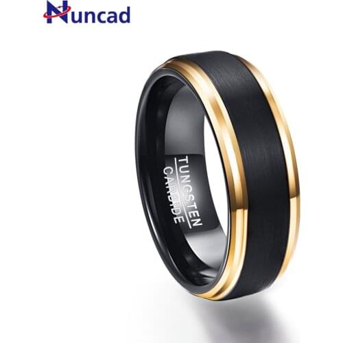 Nuncad classic black men rings 100% pure Tungsten Gold-Color wedding engagement ring free shipping