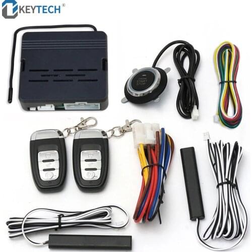 OkeyTech Universal 12V Auto One Start Stop Engine Push Button Car PKE Alarm System Keyless Entry Start System With Two Remote