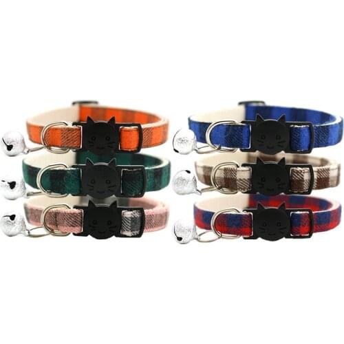 High Quality Pet Cat Collar Safety Breakaway Buckle Plaid with Bell Adjustable Suitable Kitten Puppy Supplies 19cm-32cm, 1 Piece