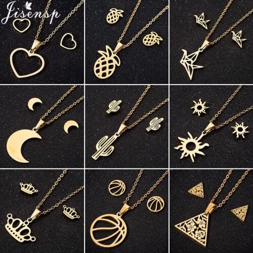 Bohemia Stainless Steel Cactus Pineapple Necklaces for Women Multiple Gold Jewelry Sets Cute Sun Moon Heart Earings Wholesale