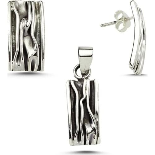 Silverlina Silver Sterling Rectangular Wrinkled Set