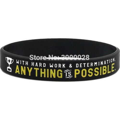 1pc With hard work and determination anything is possible wristbands silicone bracelets