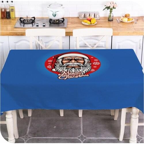Merry Christmas Modern Style Table Cloth Linen Waterproof Art Animal Cartoon Santa Avatar Pattern Printing Tablecloth Rectangle
