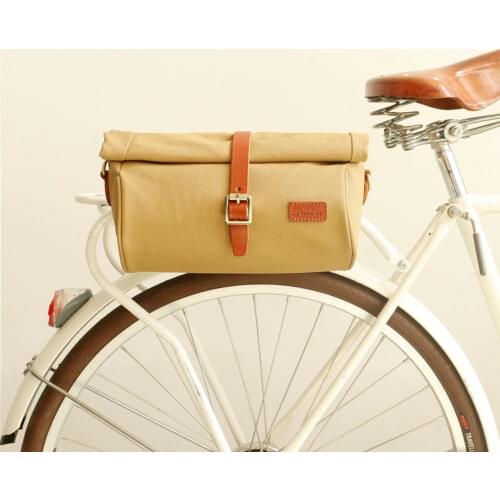 Tourbon Retro Canvas Bicycle Bag Pouch Bike Seat Bags Handbar Carrier Roll Up Multi-purpose Cycling Pannier Pack Urban Tote