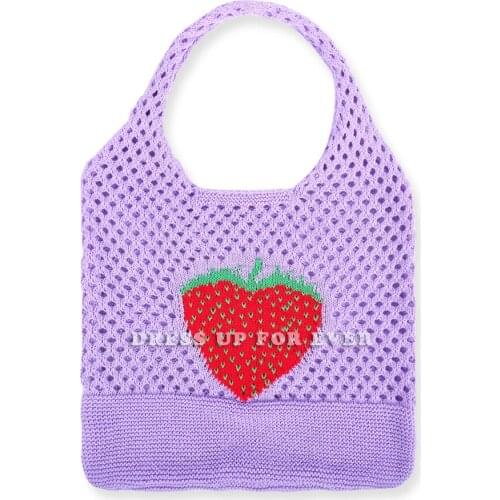 Womens Bag Knitting Wool Summer Strawberry Hollow Out Shoulder Bags Versatile Large Capacity Student Korean Fashion Handbag
