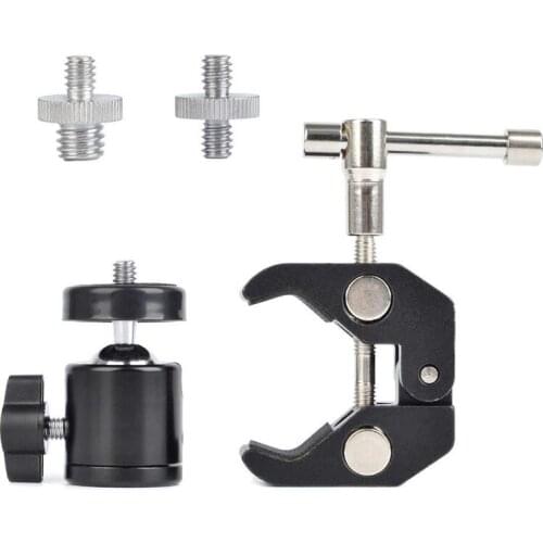 Super Clamp Mount Articulated Ball Head 1/4inch-20 Thread Hole Head and 1/4inch to 5/8inch Convertion Screw