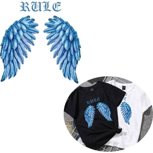 Blue Wings Iron On Transfer Vinyl Heat Transfer Patches Stripes Thermo Stickers On Clothes Badge For Clothes Letter Patch