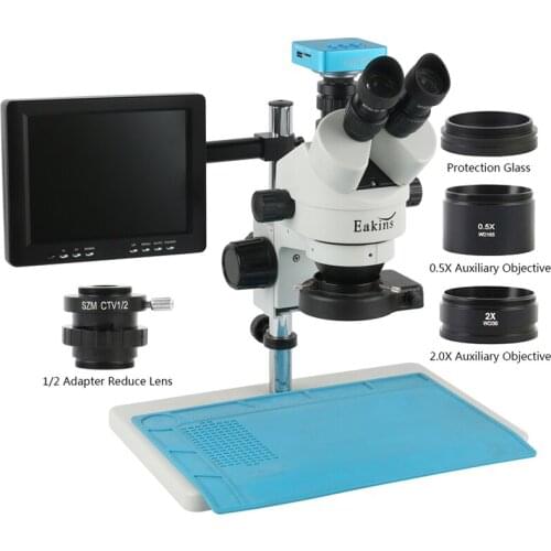 Simul Focal 7X-45X Zoom Trinocular Stereo Microscope 4K FHD 36MP HDMI USB Digital Industrial Camera +8"LCD+144 LED Light